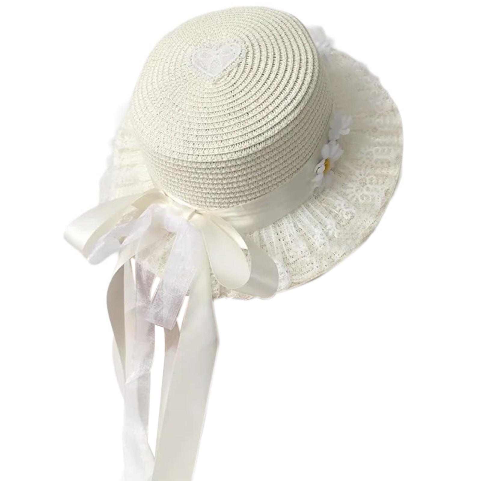 

Gorgeous Lolita Hat Chrysanthemum Straw Hat Mori Girl Lace Bowknot Ribbon for Sun Hat Summer for Girls Street Shooting off білий колір
