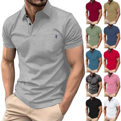 Men's Solid Color Button Pocket Lapel Short Sleeve Top Men's Casual Fashion Shirt
