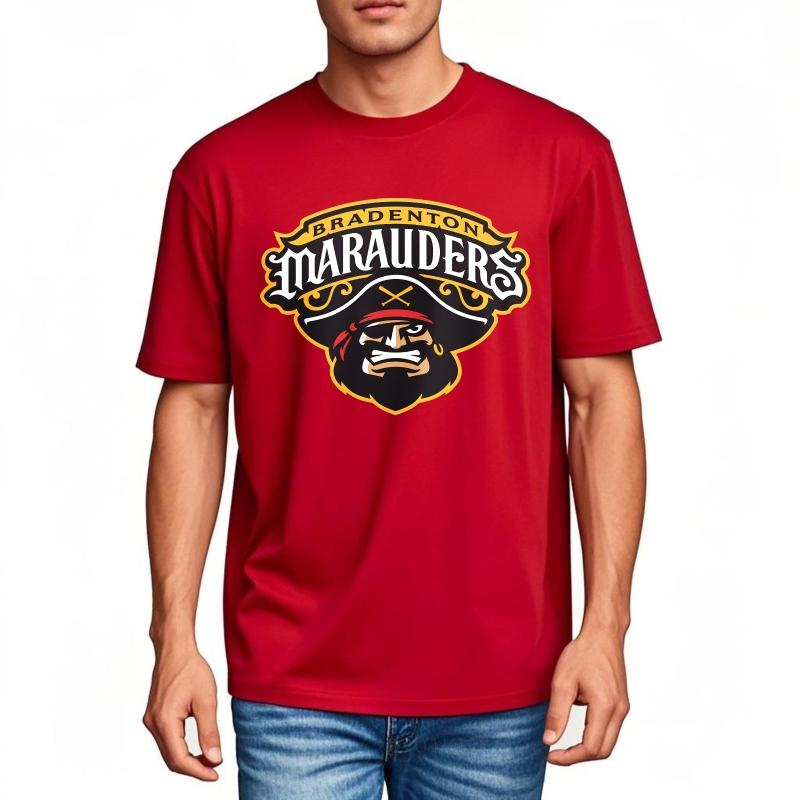Plus Size Summer For Him Tshirt Bradenton Marauders Pirate Logo Design Short Sleeve Adult Crew Neck Tops Relaxed Fit Tshirt as the picture252 красный
