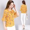 New Half Sleeve Blouse for Women's Clothing Floral Chiffon Shirt Bow Ruffled Pullovers Top S-5XL