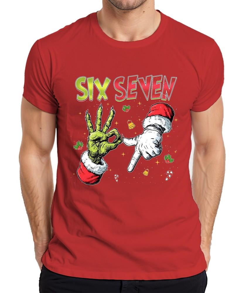 Six Seven Grinch Italian Brain Red 6 7 Hand Sign Christmas Meme Unisexs Tshirt
