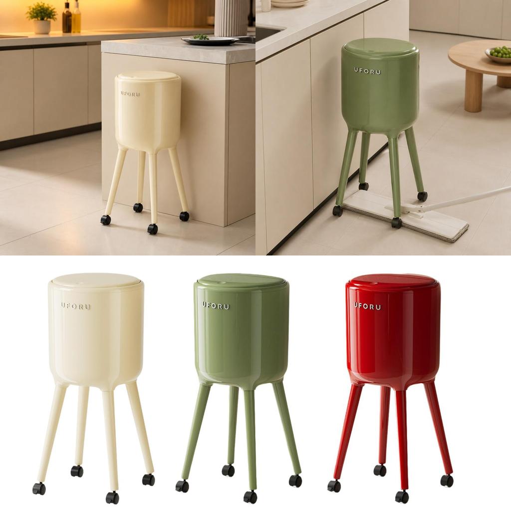 Trash Can with Wheels, Waste Container High Lid, Multifunctional Storage Bin, Paper