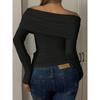 Casual Solid Off-Shoulder Basic T-Shirt Women Chic Office Lady Long Sleeve Pullover Top Vintage Autumn Clothes