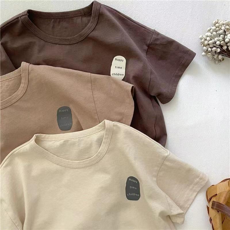 100% Cotton Boys' Short Sleeve Casual Korean Style T-shirt – Stylish and Versatile Summer Top for Kids