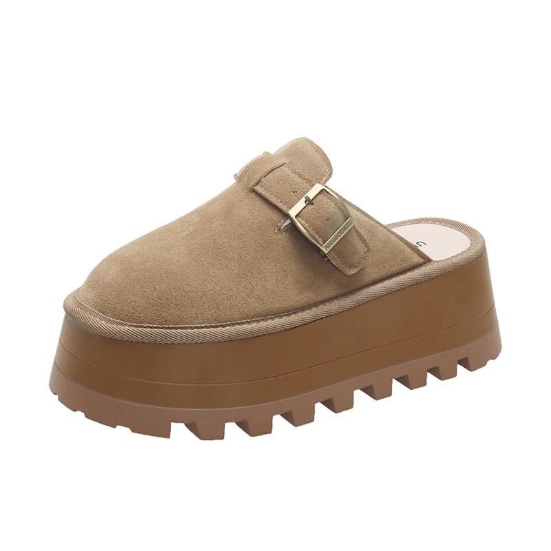 New platform slippers women wear short shoes in autumn to increase the height of Boken bag head half slippers