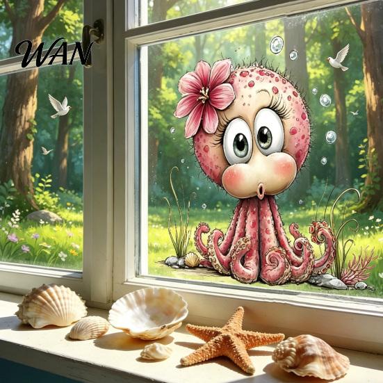 Beschädigungsfreier Glasaufkleber Unter dem Meer Meerjungfrau Fensteraufkleber Meeresbewohner Wal Schildkröte Oktopus Statisch Haftende Folie Seepferdchen Kollisionsschutz