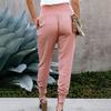 Women Pants Solid Color Ankle Tied Autumn Winter Elastic Waist Side Pockets Trousers Streetwear