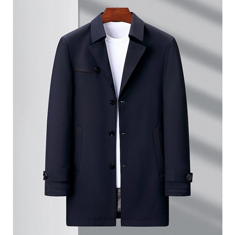 Mulberry Silk Mid-length Windbreaker Men's Spring and Autumn Business Casual Middle-aged and Elderly Jackets