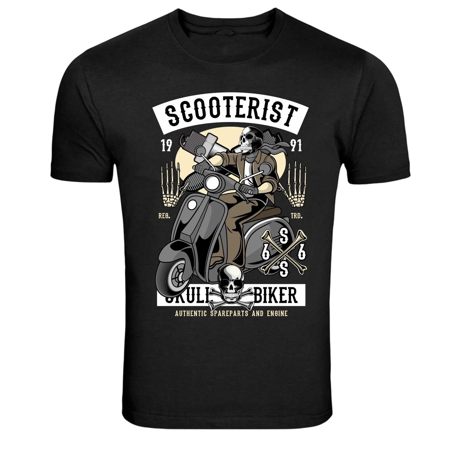 Scooterist Skull Biker Vintage Scooter Rider T-Shirt XL