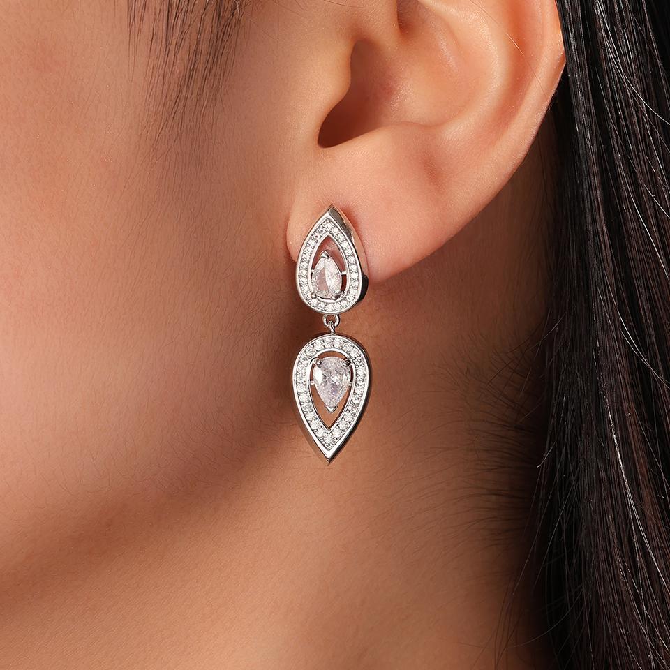 ZAKOL New Pear-shaped Water Drop Zirconia Dangle Earrings for Women Brilliant Clear Crystal Banquet Wedding Zircon
