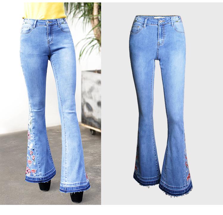 2022 Women's European & American Fashion Embroidered Denim Flare Pants