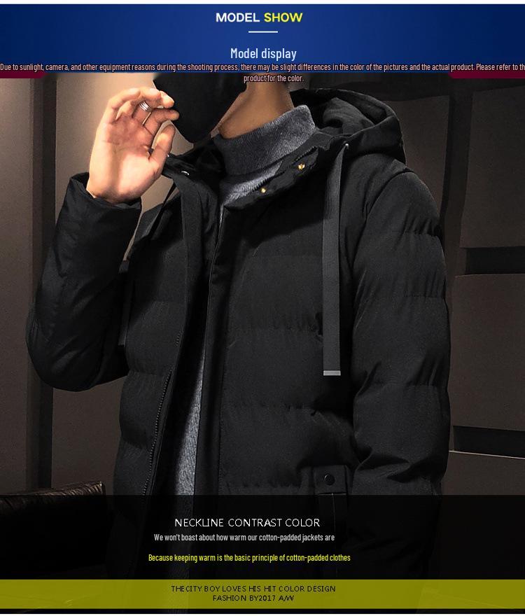 Herren Winterjacke mit Kapuze im koreanischen Stil aus Baumwolle - Dick, Mittellang, Trendige Oberbekleidung