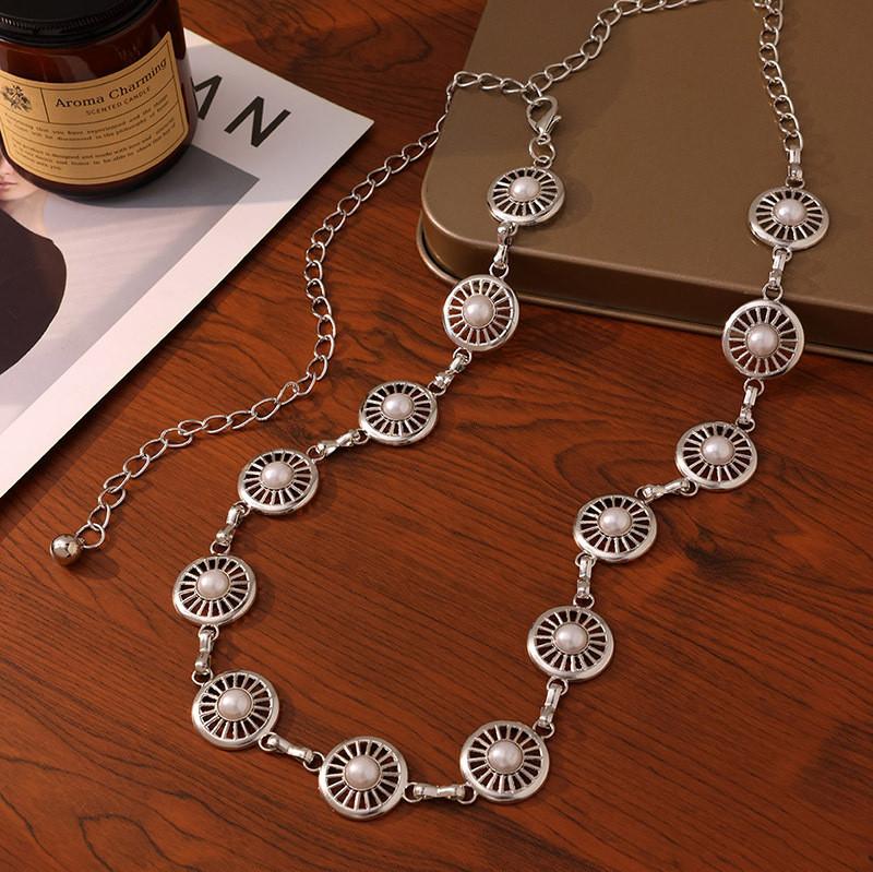 Pearl Hollow Metal Decor Waist Chain Women Waist Accessory With Clasp Lobster