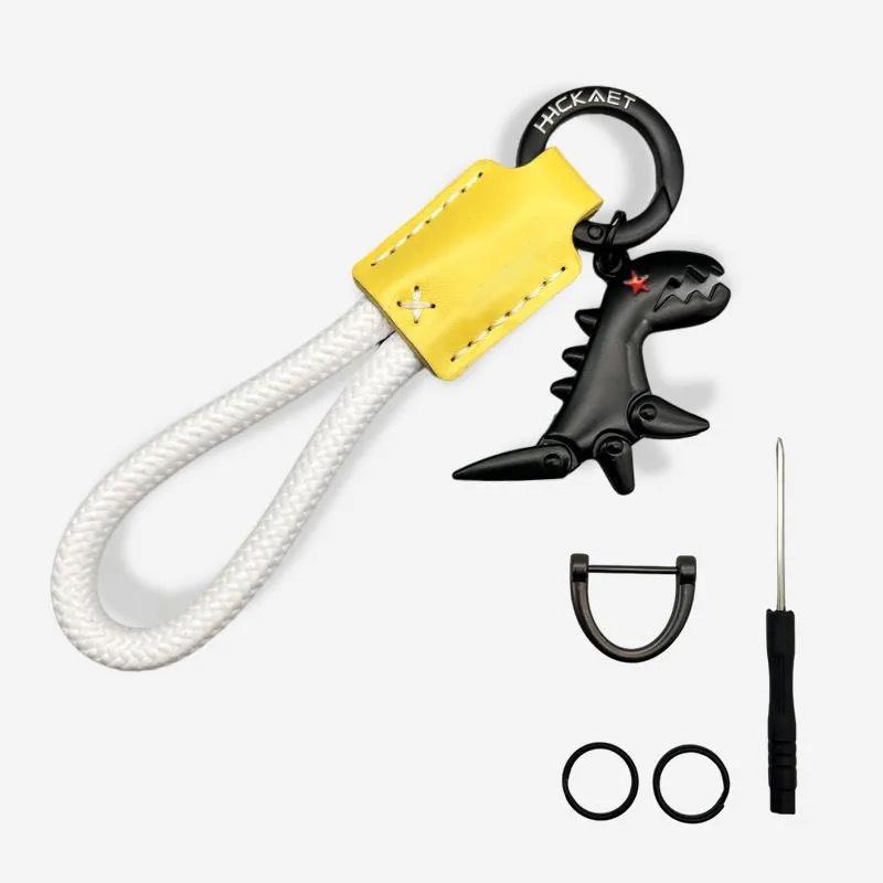 Premium Woven Leather Metal Dinosaur Keychain for Motorcycle Car Handbag Backpack Pendant Gift Accessories with Bracelet