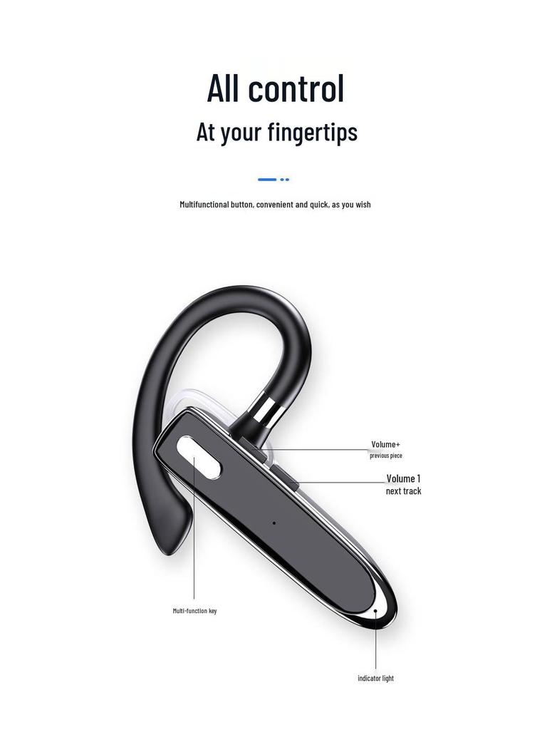 True Wireless Bluetooth Earhook Earphones with Noise Cancelling & Music Calling Features