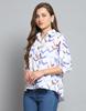 Monte Carlo Womens Printed Off White Collar Neck 3/4 Sleeve Top