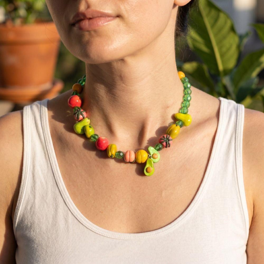 Stackable Beads Fruit Necklace Colorful Beads Beaded Clavicle Chain Multi Layer Choker Girls