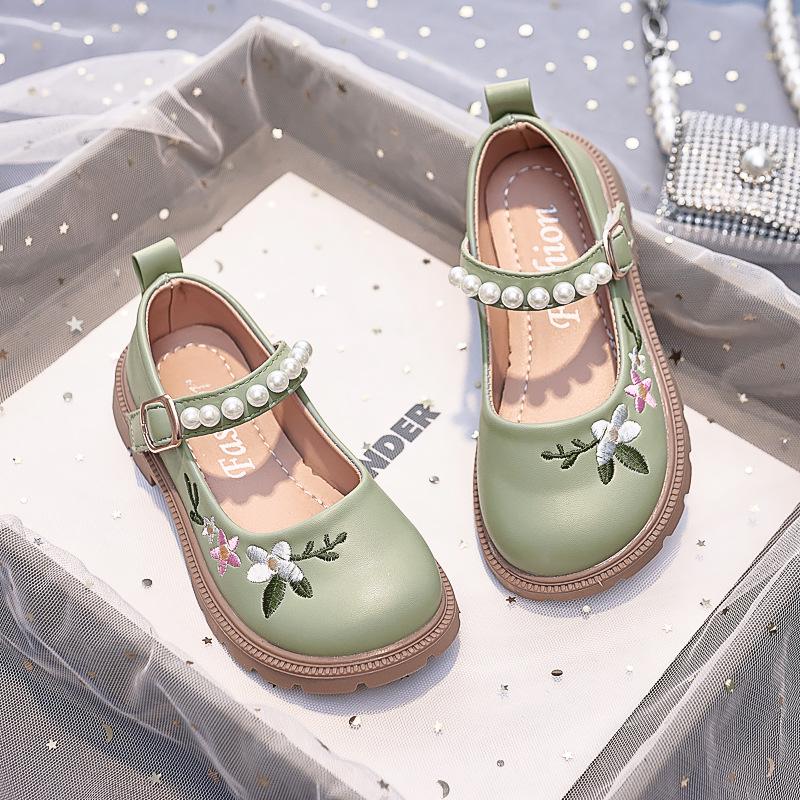 Girls' Retro Embroidered Leather Shoes - Spring/Autumn 2025 Trend, Closed-Toe, Soft Sole, Fashionable and All-Match.