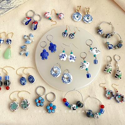 [Blue and White Porcelain Series] Original Design Handmade Blue and White Earrings New Chinese Scenic Earrings