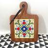 Japanese Solid Wood Floral Tile Heat-Resistant Kitchen Mat - Insulated Pot Holder, Retro Placemat, Casserole Mat, Coaster
