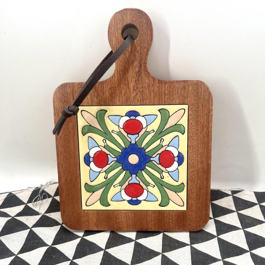 Japanese Solid Wood Floral Tile Heat-Resistant Kitchen Mat - Insulated Pot Holder, Retro Placemat, Casserole Mat, Coaster