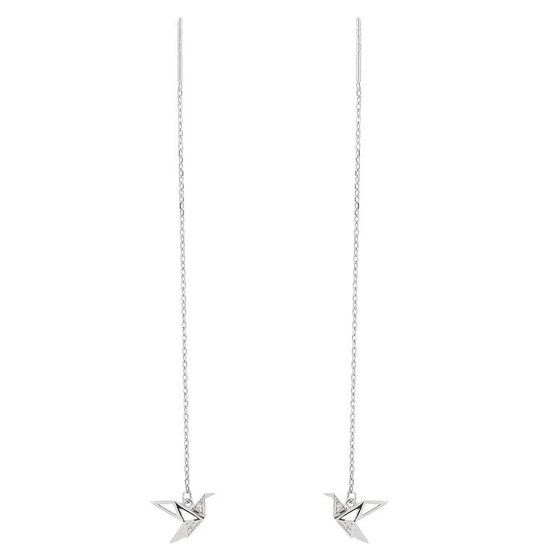 1 Pairs Drop Ear Line Long Hanging Earrings for Women Silver Color Paper Crane Piercing Threader Earing Ear Accessories Jewelry