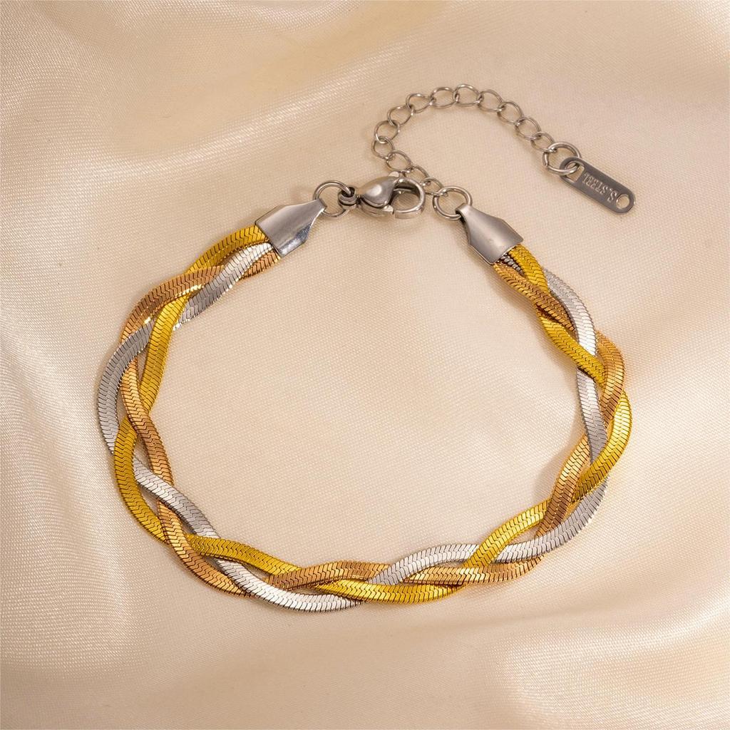 Conjunto Europeu e Americano de Colar e Pulseira de Corrente Torcida de Aço Titânio Banhado a Ouro de Luxo Leve