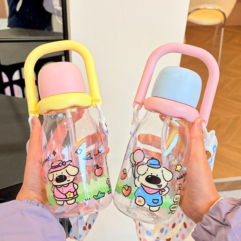 Water bottle high value cartoon plastic cup cute fun children's handle children's pot students go to school portable accompanying water cup