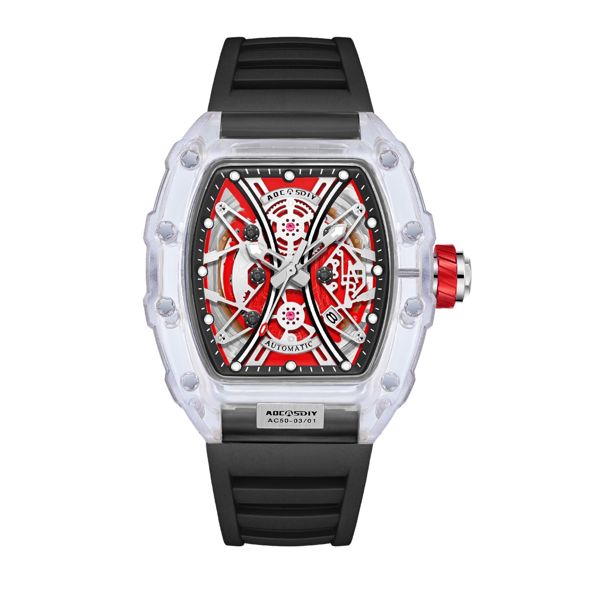 

Мужские модные водонепроницаемые кварцевые часы с прозрачным силиконовым корпусом бочкообразной формы и люминесцентным дизайном