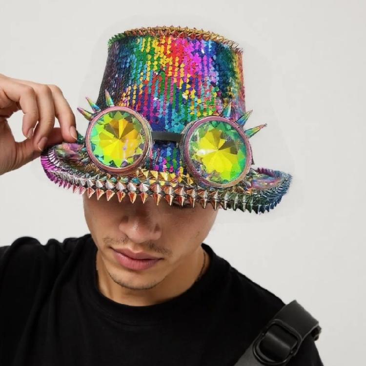 Colorful Sequins Top Caps Adult Stage Shows Goggles Marine Hat for Photography