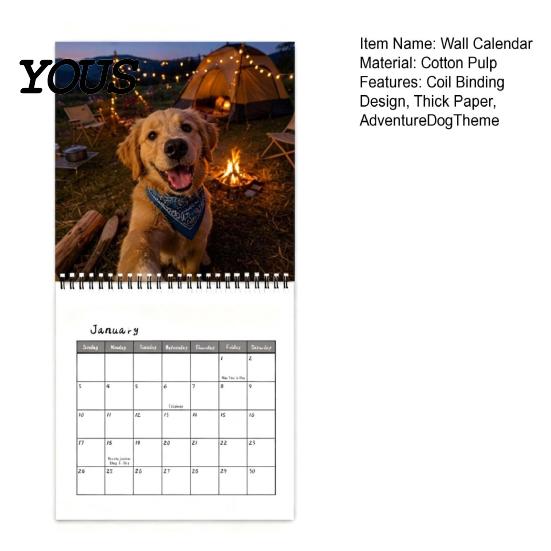 Cute Animal Theme Calendar 2027 Adventure Dog Wall Calendar, 12-Month Puppy Photography Planner with Planning for Owners Spiral Binding, Thick
