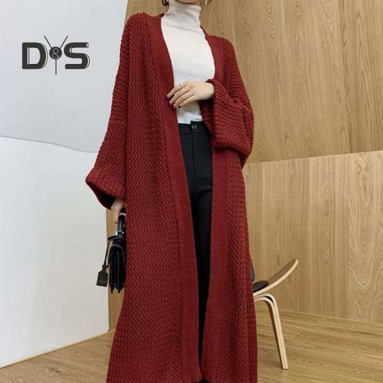 Spring Autumn Women Loose Fit Long Sweater Coat Long Sleeve Solid Color Ankle Length Open Front Knitting Cardigan Outwear