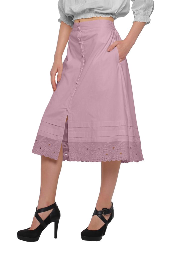 Moomaya Solid Cotton Skirts For Women Button Down A-Line Knee Length Skirts