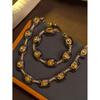 Ensemble émail brun vintage Style collier géométrique Chaîne de pull polyvalente