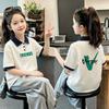 Korean Style Girls' 2026 Summer Cotton Polo Shirt: Color Blocked Lapel Short Sleeve T-shirt for Medium and Large Children