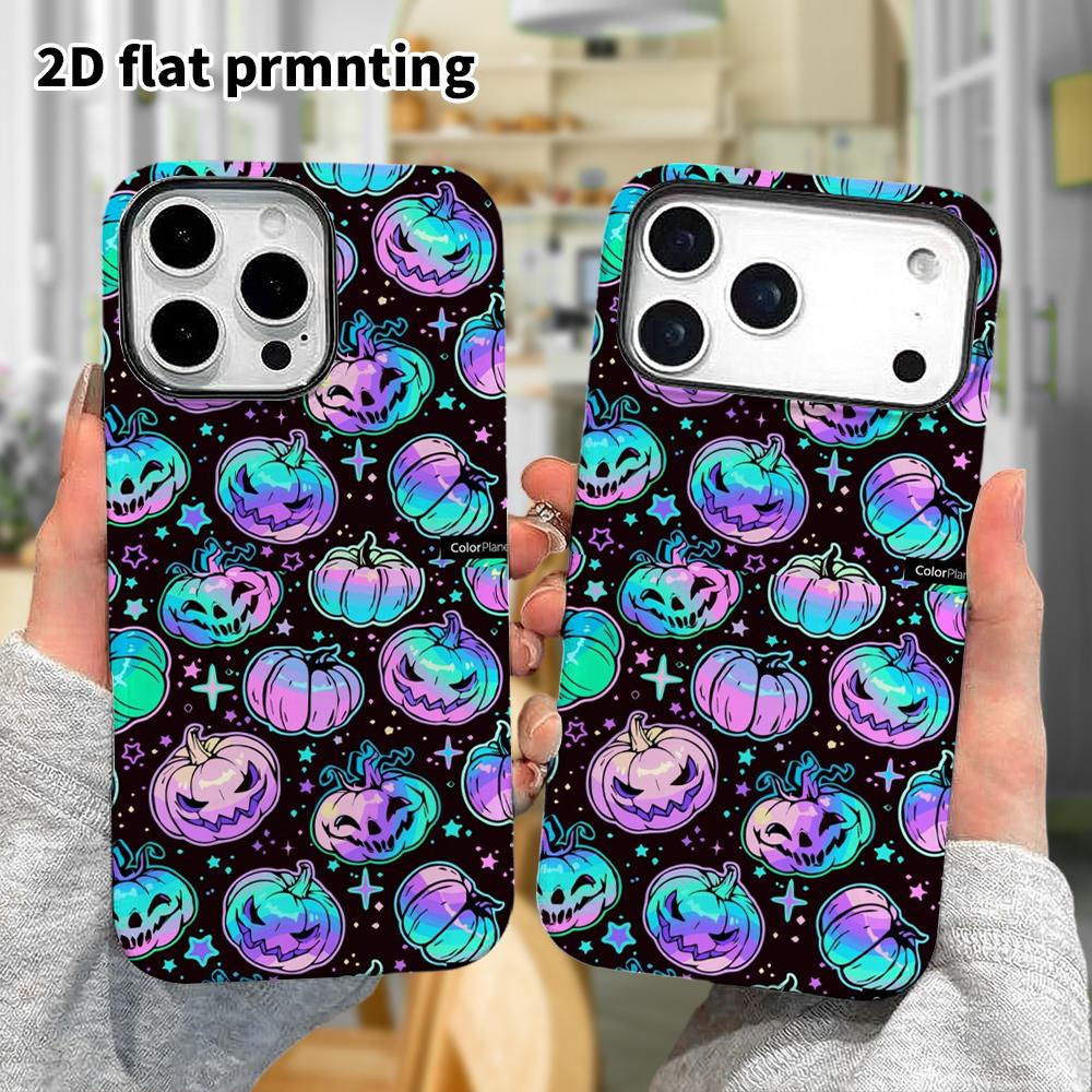 Phone Case: 2D Flat Design Suitable for iPhone 18 17 16 15 14 13 Pro Film Protective Case, Couple Style, Seamless Pumpkin, Christmas and Halloween Hol