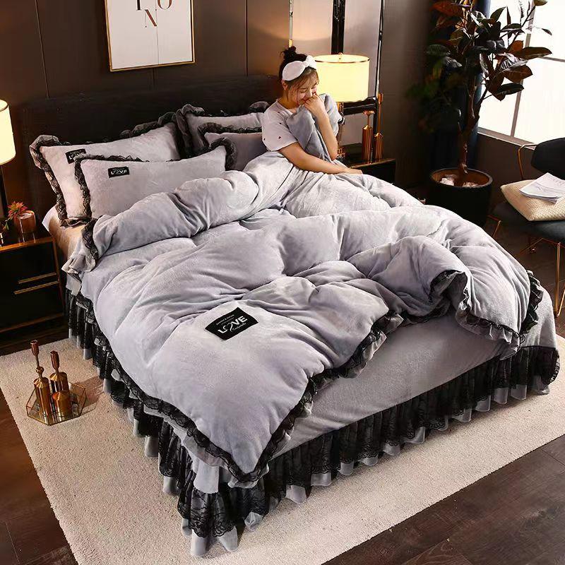 King size/Queen size/Full Size Sheet Quilt Cover Pillowcase Set Thick Cotton Bedroom Simple Bedding High Quality
