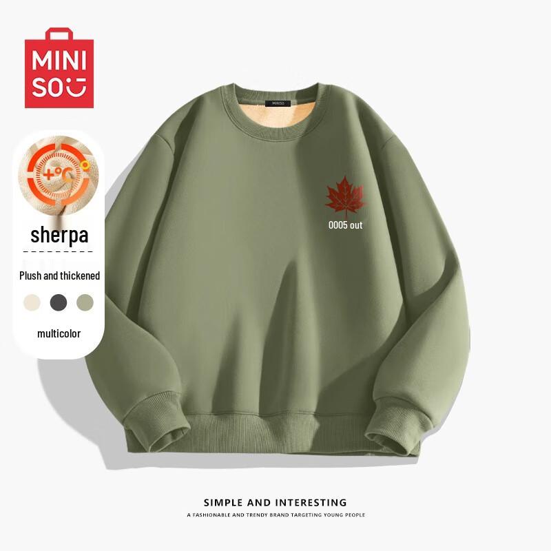 

MINISO Men s Fleece-Lined Maple Leaf Sweatshirt