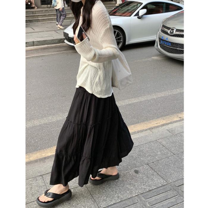 Women's French-Style High Waist White A-Line Skirt for Spring