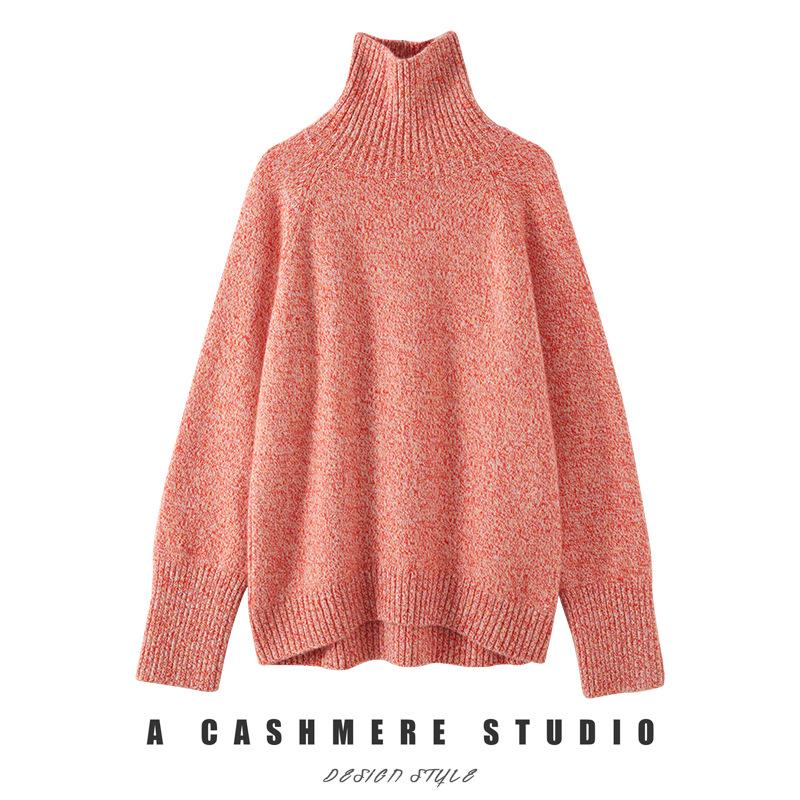 Women's Autumn/Winter High Neck Patterned Cashmere Raglan Sweater