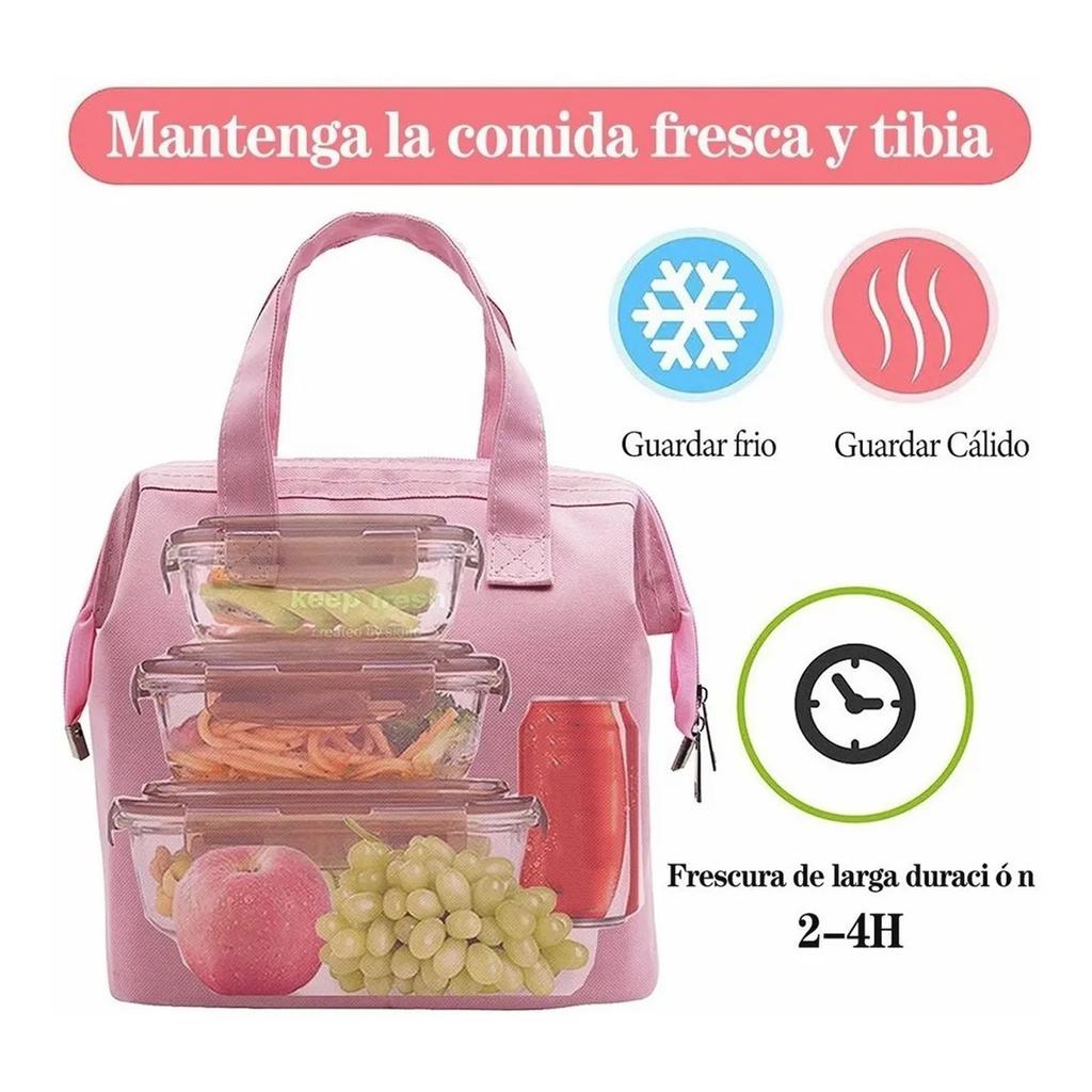 Insulated Lunch Bag Solid Color Oxford Cloth Waterproof Metal Zipper Portable Lunchbox for Commuting Pink