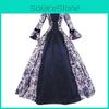 Vintage Sleeve Long Printed Party Dress Costume Role Play Elegant Evening Gown
