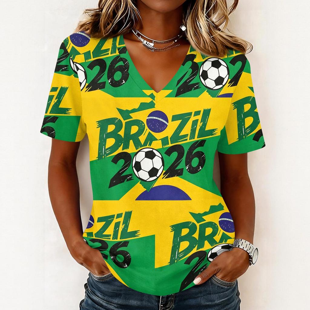 Womens Casual V Neck Pullover Short Sleeve Top Soccer Print Summer Tee Shirt Lightweight Comfortable Soft Fabric