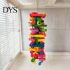 Papageien-Beschäftigungsspielzeug zum Kauen für Aras, Graupapageien, Buntes Holzblock-Puzzle mit Baumwoll-Quasten zum Kauen, Hängende Interaktive Aktivität