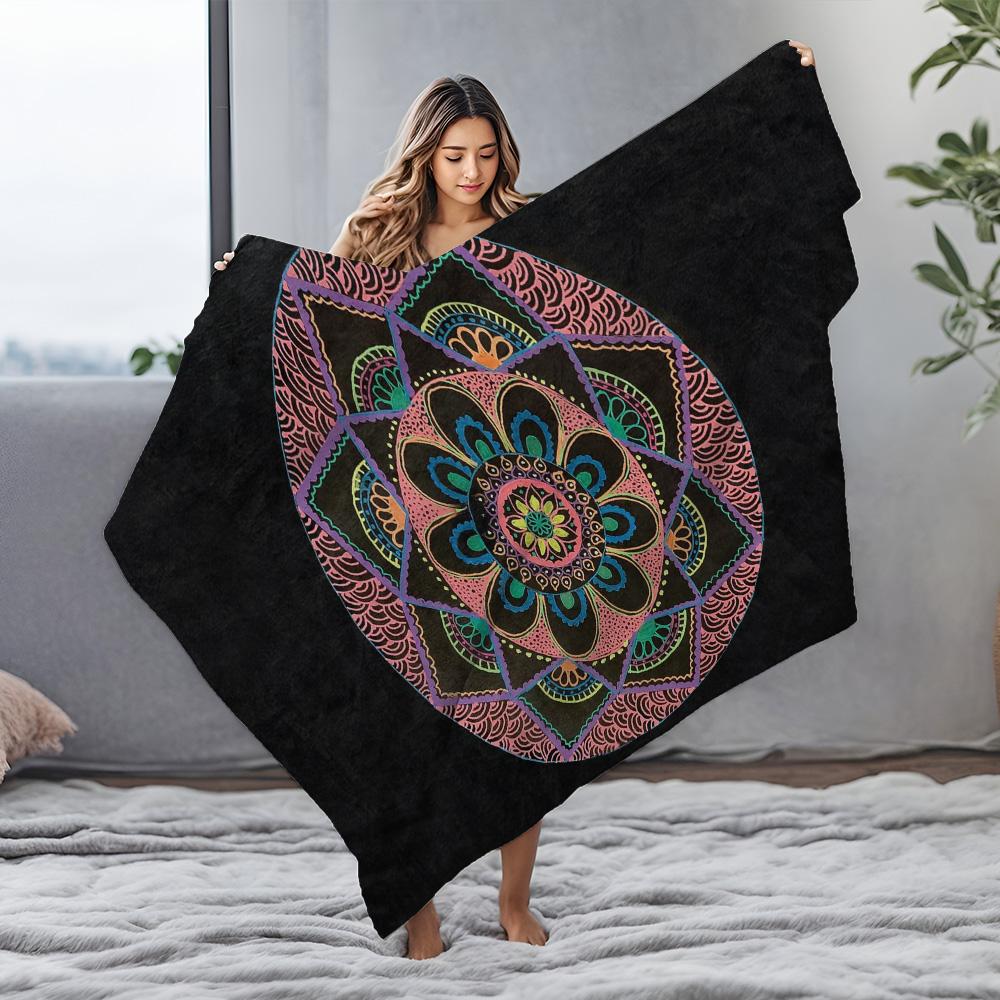 Vibrant Floral Mandala Flannel printed blanket suitable for all seasons suitable for living room office sofa and travel