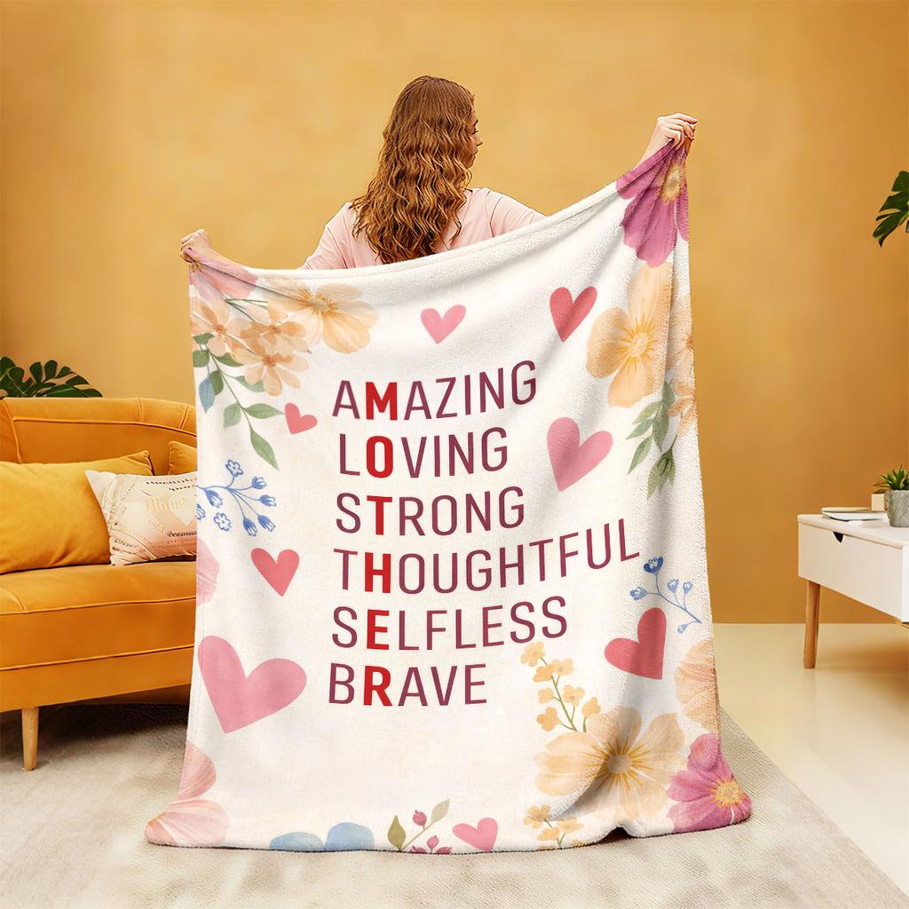 1Pc Happy Mother'S Day Text Printed Flannel Blanket Multi Size Casual Comfortable Cover Carpet Machine Washable