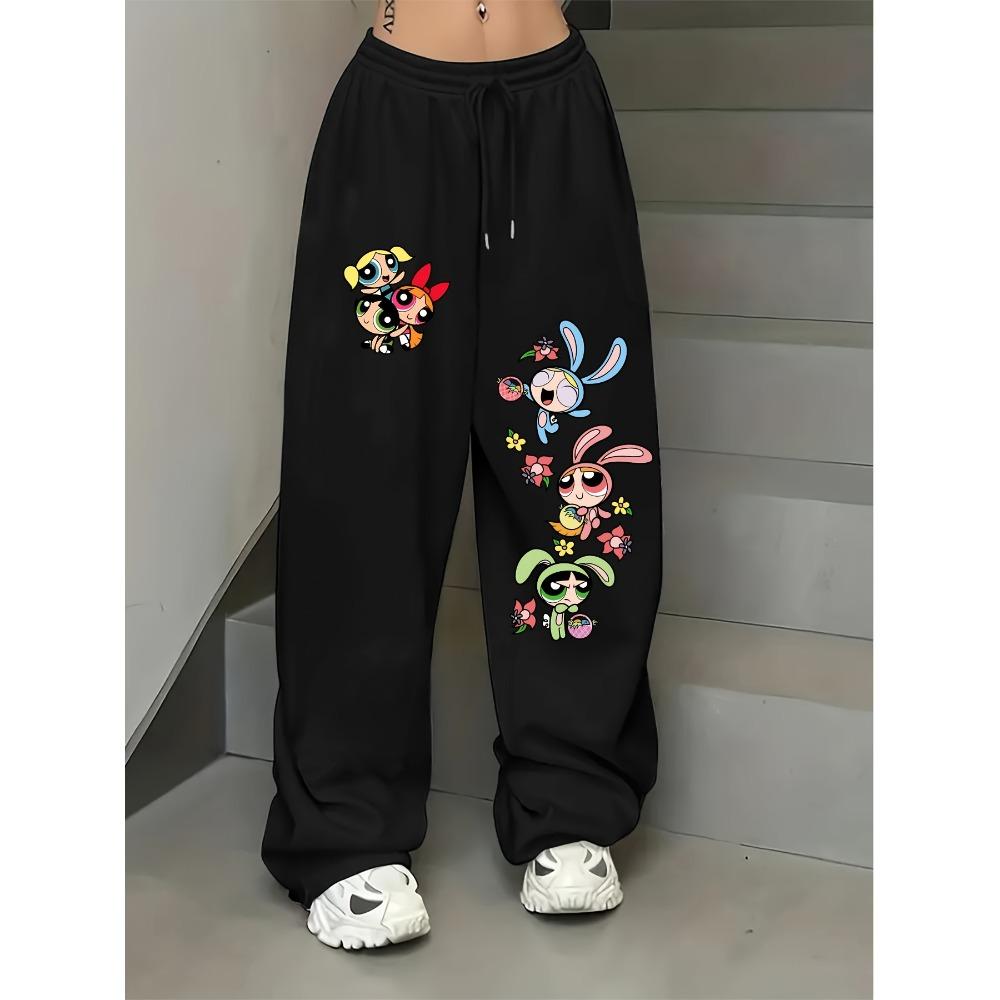 Loose Straight Leg Pants with Flying Print, Fashionable Casual Hip-hop Streetwear, Women s Wide Leg Pants S
