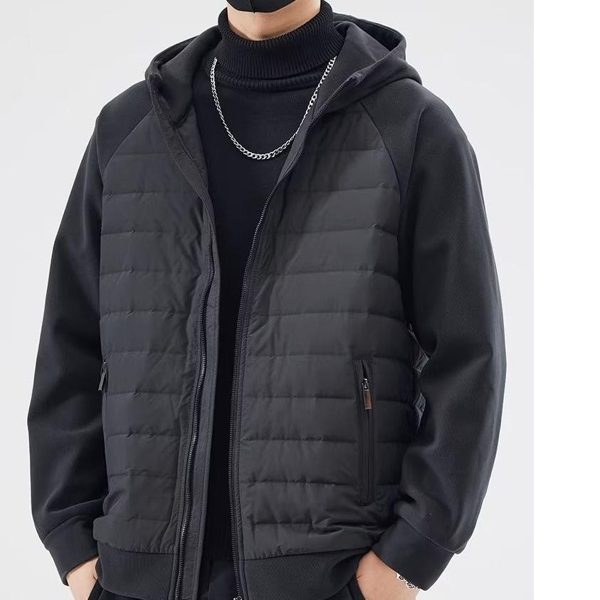 Veste à capuche patchwork pour homme, Automne/Hiver 2025: Manteau d'extérieur en coton tendance et polyvalent - Haut décontracté chaud et coupe-vent