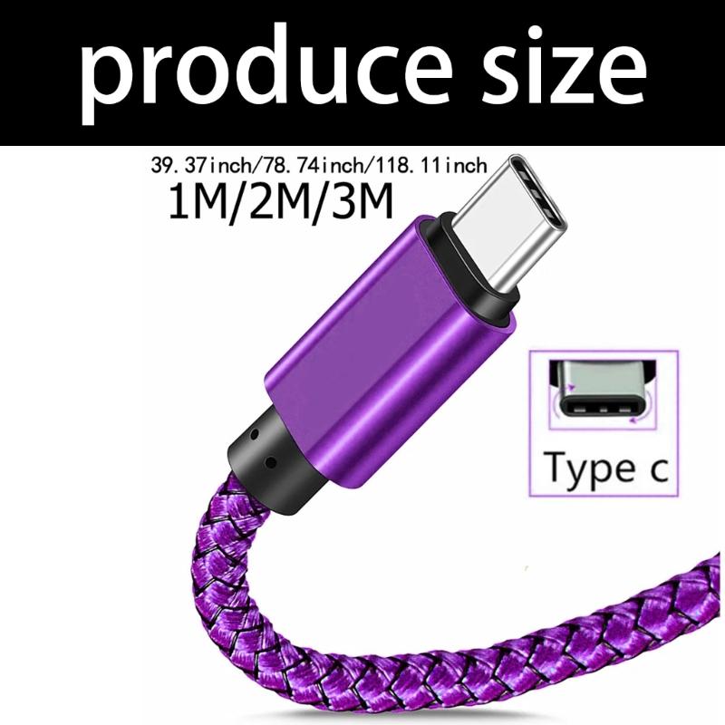 Soft Braided Nylon USB C Charging Cable Rapid Charge Compatibles Smartphones Tablets Earphones Power Adapters