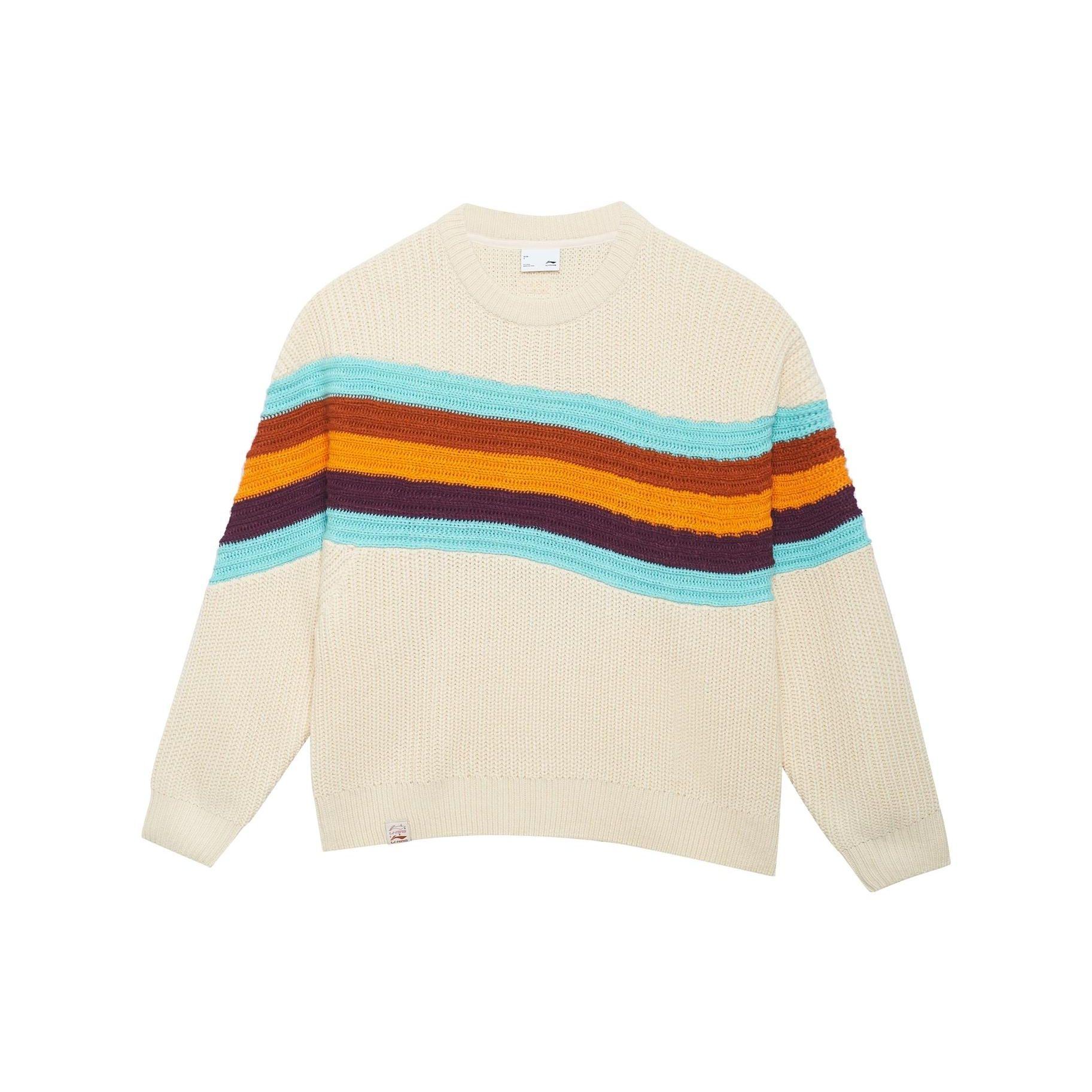 

Li Ning Sports Trend Series однотонный полосатый круглый вырез свободный длинный рукав вязаный свитер женский свитер белый AMBS098-3 XL